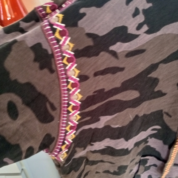 Johnny Was Camouflage Hoodie with Pink Floral Embroidery - Picture 4 of 8